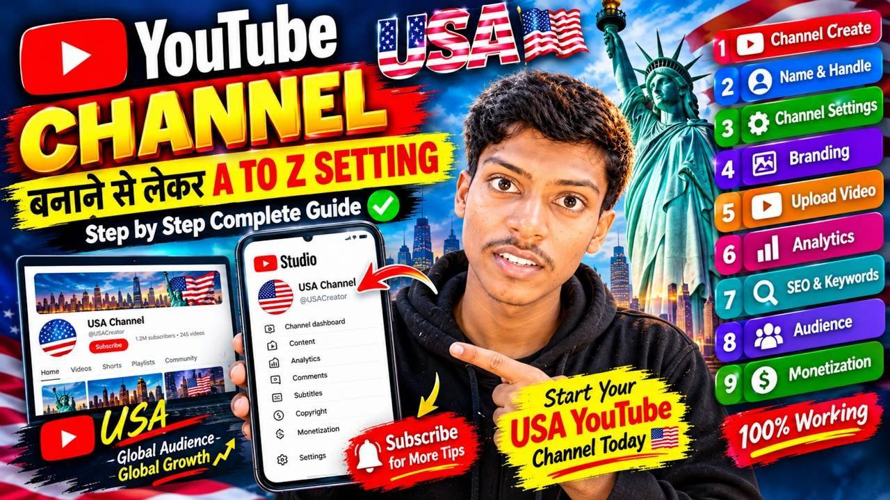 USA Channel Kaise Banaye 2026 Mobile Se USA Channel Kaise Banaye American YouTube Channel
