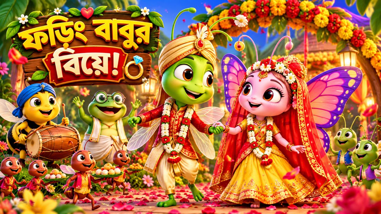 ফড়িং বাবুর বিয়ে 🦗💍 | Phoring Babur Biye | Bengali Cartoon Song for Kids | 3D Animation | শিশুদের