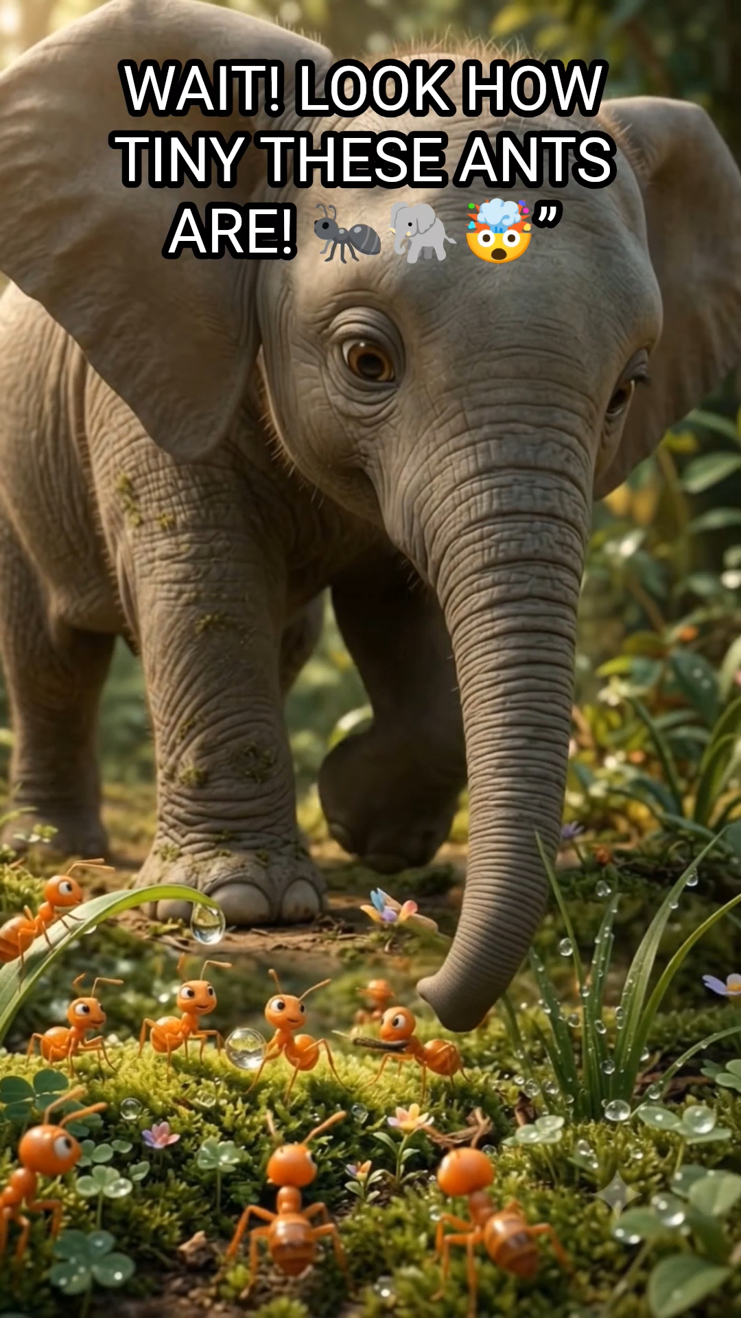 🐘🐜 WAIT! Look at this adorable giant elephant and its tiny ant friends! 🤯🌿