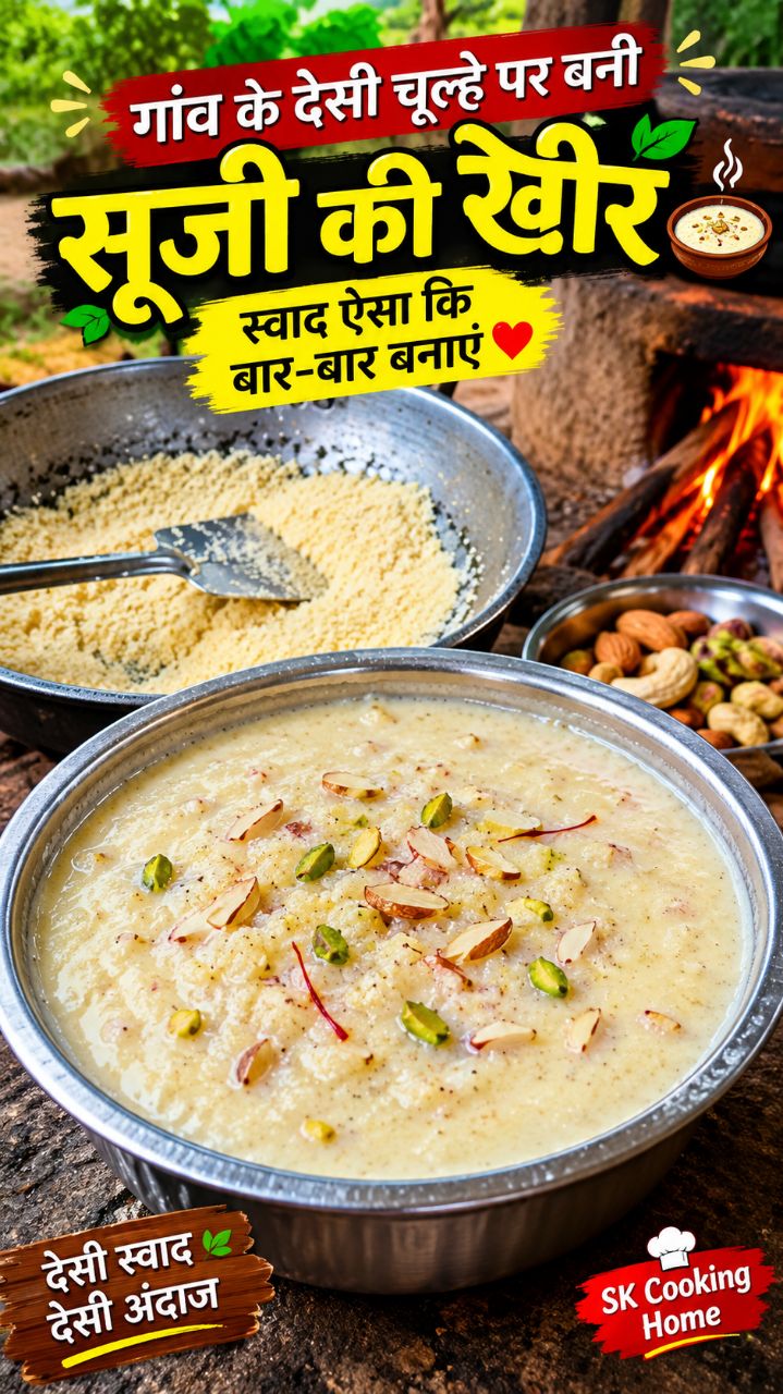 गांव के देसी चूल्हे पर बनी स्वादिष्ट सूजी की खीर 😋 | Desi Style Suji Kheer Recipe