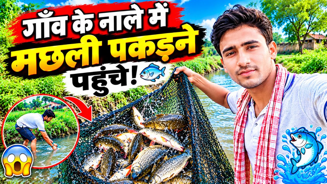 🐟 गाँव के नाले में मछली पकड़ने पहुँचे 😱🔥 | जाल में निकली ढेर सारी मछलियाँ 🐟😍 | Haiyul Vlog | V