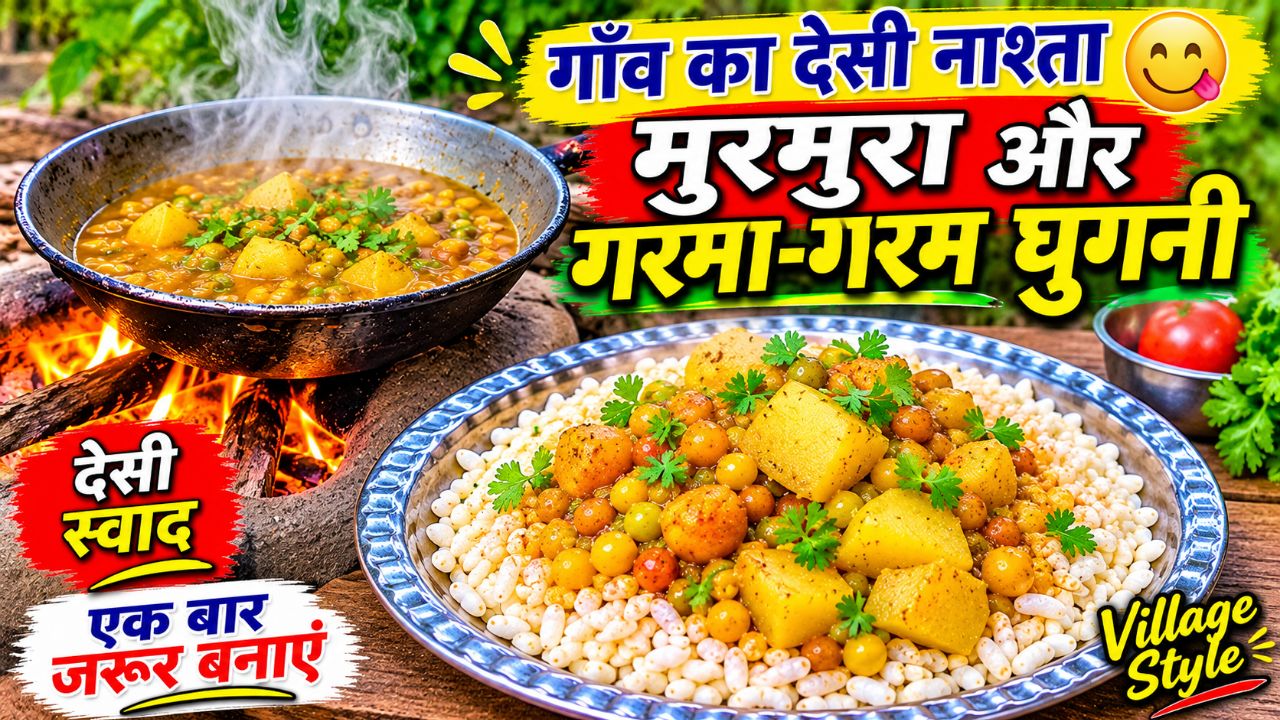 गाँव का देसी नाश्ता 😋 मुरमुरा और गरमा-गरम घुगनी | Village Style Muri Ghuguni Recipe