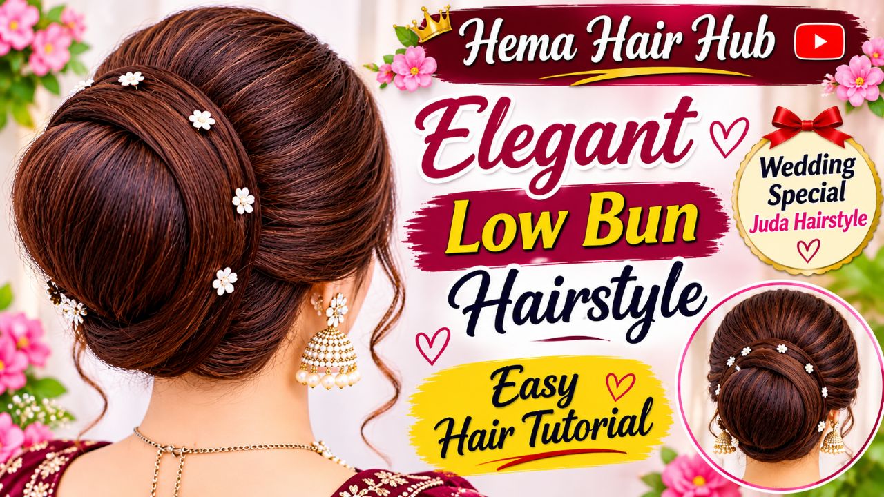 Beautiful Elegant Low Bun Hairstyle  | Wedding Special Juda Hairstyle | Party Wear Hair